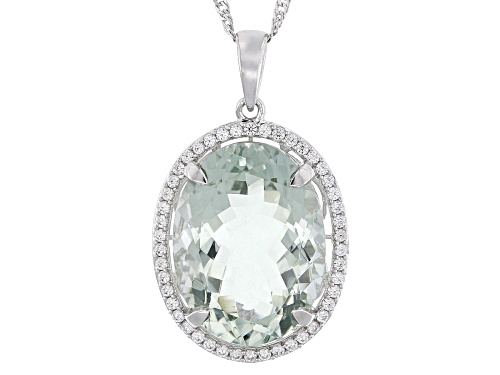 Pre-Owned 13.51ct Prasiolite with 0.56ctw White Zircon Rhodium Over Sterling Silver Pendant with Cha