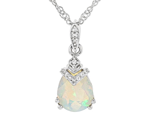 Pre-Owned 0.85ct Ethiopian Opal With 0.04ctw White Zircon Rhodium Over Sterling Silver Pendant with