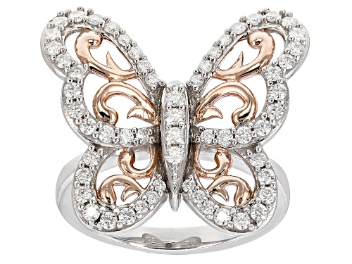 Pre-Owned MOISSANITE FIRE® 1.00CTW DEW PLATINEVE® AND 14K ROSE GOLD OVER SILVER BUTTERFLY RING - Size 5