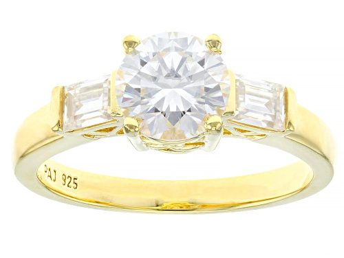 Pre-Owned MOISSANITE FIRE® 1.64CTW DEW ROUND & BAGUETTE 14K YELLOW GOLD OVER SILVER RING - Size 7