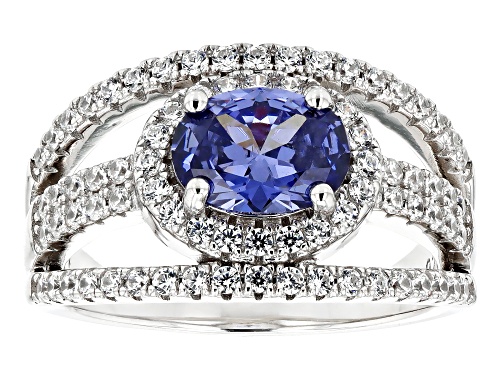Pre-Owned Bella Luce® Esotica™ 3.71ctw Tanzanite And White Diamond Simulants Rhodium Over Sterling S - Size 6