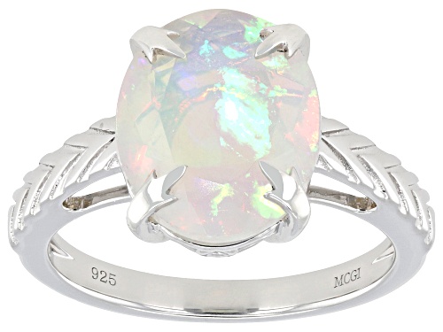 Pre-Owned 1.99ct Ethiopian Opal Rhodium Over Sterling Silver Solitaire Ring - Size 7