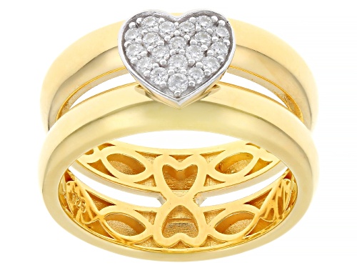 Pre-Owned MOISSANITE FIRE® 0.21CTW DEW ROUND 14K YELLOW GOLD OVER SILVER HEART RING - Size 7