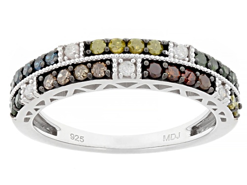 Pre-Owned 0.50ctw Round Multi-Color And White Diamond Rhodium Over Sterling Silver Band Ring - Size 5