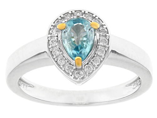 Pre-Owned 0.94ctw Blue Zircon with 0.07ctw White Zircon Rhodium and 18k Yellow Gold Over Sterling Si - Size 6