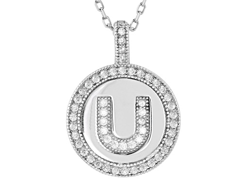 Pre-Owned Bella Luce® 0.50ctw White Diamond Simulant Rhodium Over Sterling Silver "U" Initial Pendan