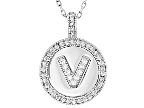 Pre-Owned Bella Luce® 0.48ctw White Diamond Simulant Rhodium Over Sterling Silver "V" Initial Pendan