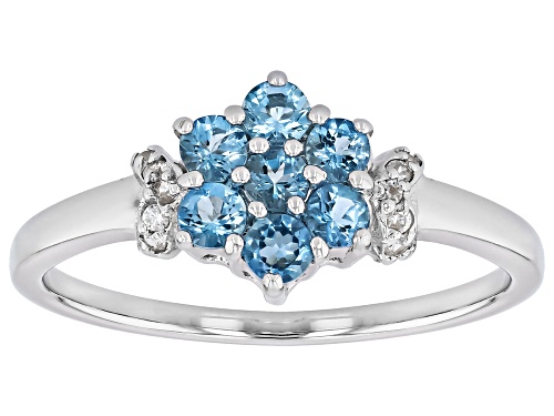 Pre-Owned 0.35ctw Ofiki Nigerian Aquamarine With 0.06ctw Zircon Rhodium Over Sterling Silver Ring - Size 9