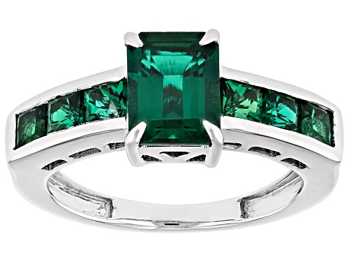 Pre-Owned 1.99ctw Lab Created Emerald Rhodium Over Sterling Silver Ring - Size 7
