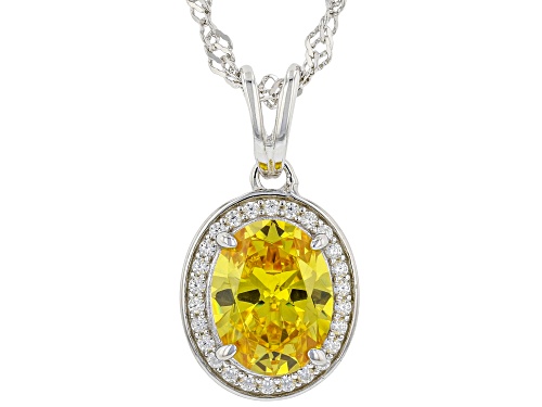 Pre-Owned Bella Luce® 3.26ctw Topaz And White Diamond Simulants Rhodium Over Silver Pendant With Cha
