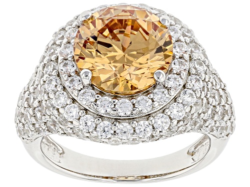 Pre-Owned Bella Luce® 11.36ctw Champagne And White Diamond Simulants Rhodium Over Sterling Silver Ri - Size 6