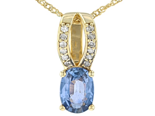 Pre-Owned 0.90ct Ceylon Sapphire With 0.06ctw White Diamond 10k Yellow Gold Pendant With Chain