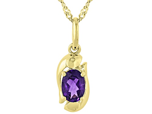 Pre-Owned 0.64ct Oval Amethyst 18k Yellow Gold Over Sterling Silver Pisces Birthstone Pendant With C
