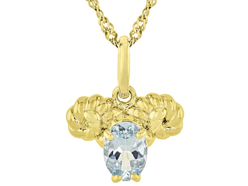 Pre-Owned 0.60ct Oval Aquamarine 18k Yellow Gold Over Sterling Silver Aries Birthstone Pendant With