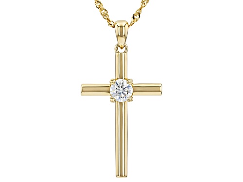Pre-Owned MOISSANITE FIRE® .50CT DEW ROUND BRILLIANT 14k YELLOW GOLD OVER SILVER CROSS PENDANT AND C