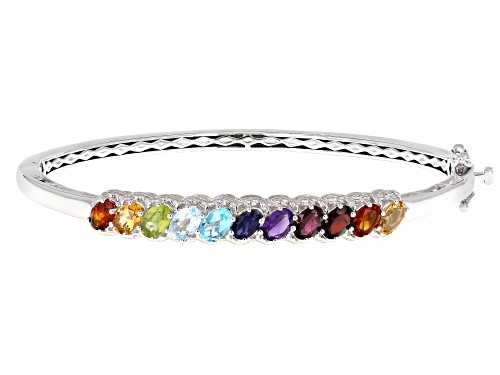 Pre-Owned 4.59ctw Multi-Stone Rhodium Over Sterling Silver Bangle Bracelet - Size 8