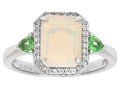 Pre-Owned 1.20ctw Ethiopian Opal with 0.16ctw Tsavorite & 0.18ctw White Zircon Rhodium Over Silver R - Size 10