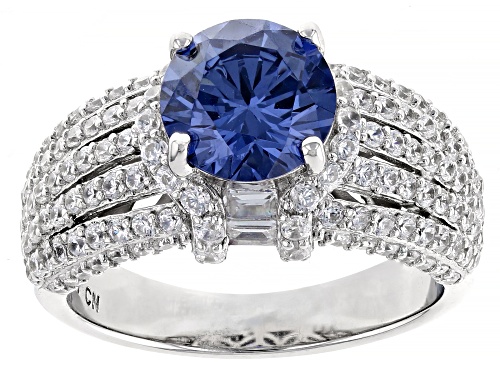 Pre-Owned Bella Luce® Esotica™ 5.70ctw Tanzanite And White Diamond Simulants Rhodium Over Sterling S - Size 10