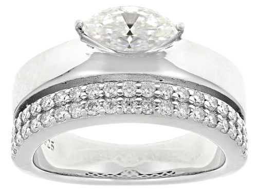 Pre-Owned MOISSANITE FIRE® 1.56CTW DEW MARQUISE CUT AND ROUND PLATINEVE® RING - Size 7