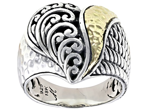 Pre-Owned Artisan Collection of Bali™ Sterling Silver & 18K Gold Scrollwork Heart Ring - Size 8