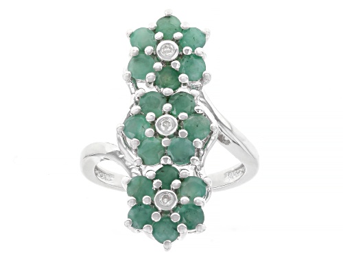 Pre-Owned 1.68ctw Round Brazilian Emerald With 0.02ctw Round Diamond Accent Rhodium Over Silver Ring - Size 7
