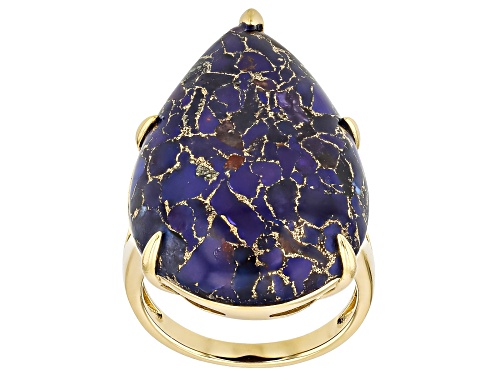 Pre-Owned 30x20mm Purple Turquoise 18K Yellow Gold Over Sterling Silver Solitaire Ring - Size 8