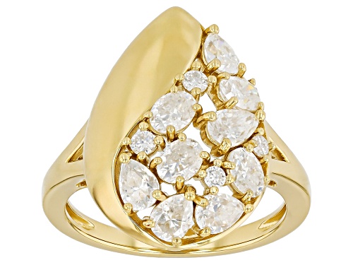 Pre-Owned MOISSANITE FIRE® 1.75CTW DEW PEAR AND OVAL AND ROUND 14K YELLOW GOLD OVER SILVER RING - Size 6