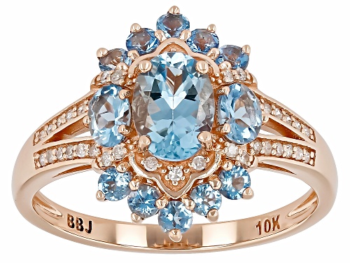 Pre-Owned 1.24ctw Santa Maria Aquamarine With 0.11ctw White Diamond 10k Rose Gold Ring - Size 5
