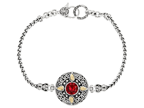 Pre-Owned Artisan Collection of Bali™ 2.00ct Lab Created Ruby Sterling Silver & 18K Gold Accent Brac - Size 7.5