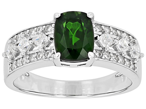 Pre-Owned 1.22ct Chrome Diopside With 0.65ctw Moissanite Fire® Rhodium Over Sterling Silver Ring - Size 10