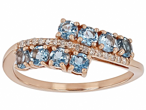 Pre-Owned 0.65ctw Round Santa Maria Aquamarine With 0.07ctw Round White Diamond 10k Rose Gold Ring - Size 7