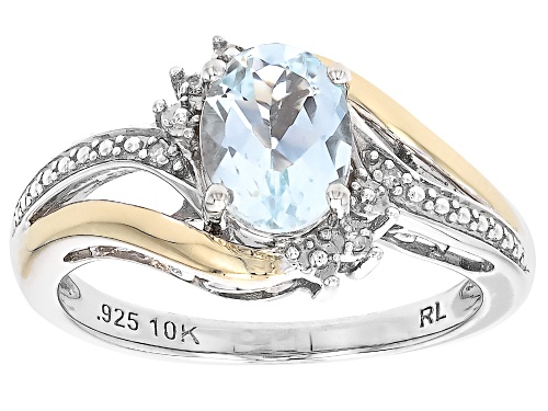 Pre-Owned 1.05ct Aquamarine with Diamond Accent Rhodium and 10k Yellow Gold Over Sterling Silver Rin - Size 7