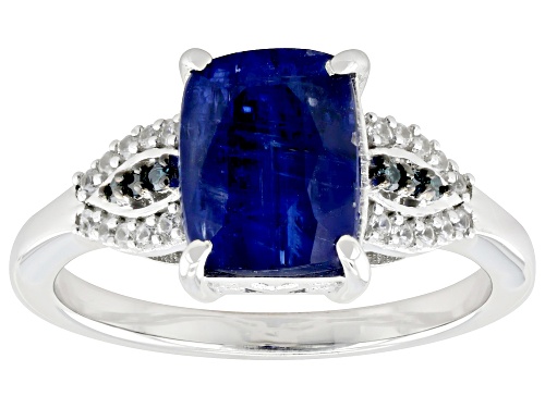 Pre-Owned 2.46ct Blue Kyanite with 0.08ctw White Zircon & 0.02ctw Blue Diamond Accent Rhodium Over S - Size 8