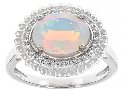 Pre-Owned 1.43ct Ethiopian Opal with 0.17ctw White Zircon Rhodium Over Sterling Silver Ring - Size 7