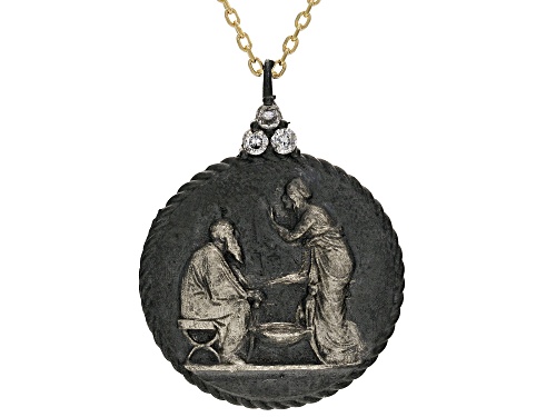 Pre-Owned Artisan Collection of Turkey™0.26ctw Cubic Zirconia & Oxidized Disc 18K Gold Over Silver N - Size 20