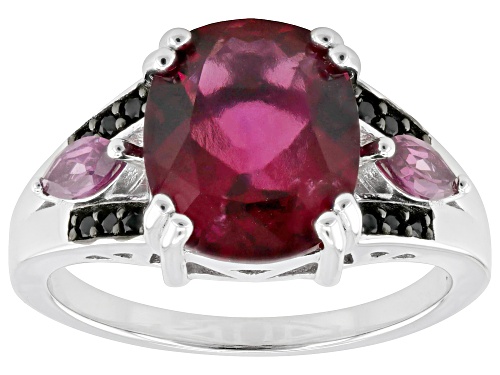Pre-Owned 2.80ct Lab Created Bixbite with 0.47ctw Rhodolite and Black Spinel Rhodium Over Sterling S - Size 6