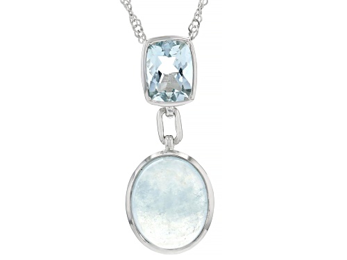 Pre-Owned 12x10mm Dreamy Aquamarine with 1.02ctw Aquamarine Rhodium Over Sterling Silver Pendant wit