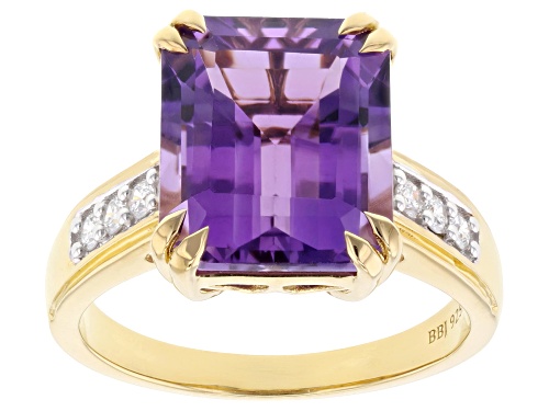 Pre-Owned 4.68ct Canela Amethyst With Prazana® Lab-Grown Diamonds 18k Yellow Gold Over Sterling Silv - Size 9