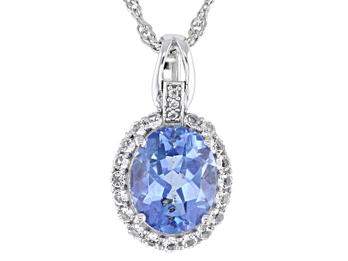 Pre-Owned 2.88ctw Butterfly Blue Topaz with 0.31ctw White Topaz Rhodium Over Silver Pendant with Cha