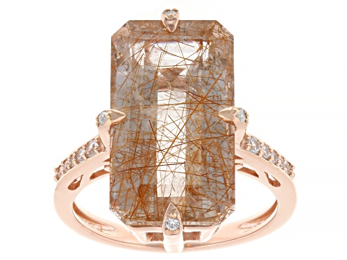 Pre-Owned 9.26ct Copper Rutilated Quartz with 0.14ctw White Zircon 18k Rose Gold Over Sterling Ring - Size 7