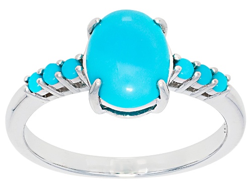 Pre-Owned Blue Sleeping Beauty Turquoise Rhodium Over Sterling Silver Ring - Size 8