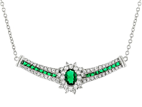 Pre-Owned 2.34ctw Emerald Simulant with White Lab Sapphire Rhodium Over Sterling Silver Necklace - Size 18