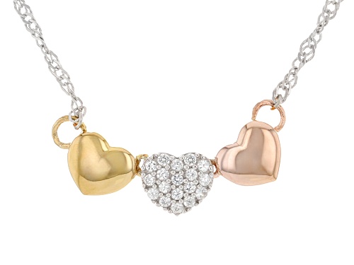 Pre-Owned 0.18ctw White Zircon Rhodium, 18k Rose and Yellow Gold Over Silver Tri-Color Necklace