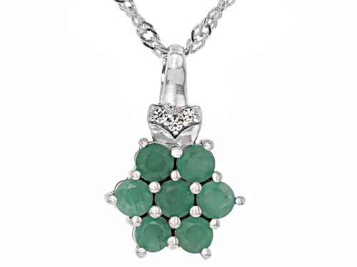 Pre-Owned 0.55ctw Round Brazilian Emerald With 0.03ctw White Zircon Rhodium Over Silver Pendant with