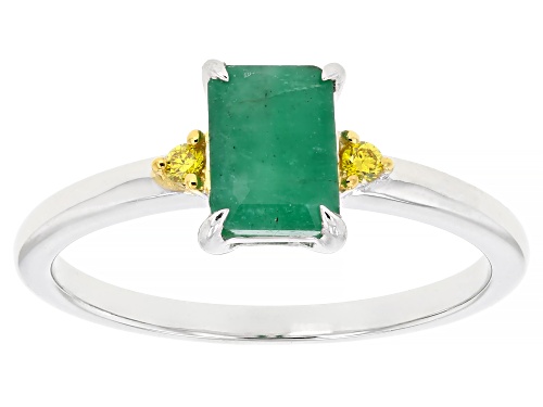 Pre-Owned 0.95ctw Zambian Emerald, Prazana® Lab Grown Diamonds Rhodium & 18K Yellow Gold Over Silver - Size 4