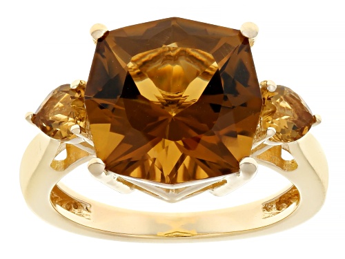Pre-Owned 6.89ctw Champagne Quartz 18k Yellow Gold Over Sterling Silver Ring - Size 6