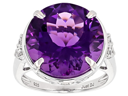 Pre-Owned 7.99ct Canela Amethyst with 0.27ctw White Zircon Rhodium Over Sterling Silver Ring - Size 7
