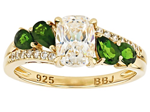 Pre-Owned 2.02ct Strontium Titanate With Chrome & 0.87ctw White Zircon 18k Yellow Gold Over Silver R - Size 6