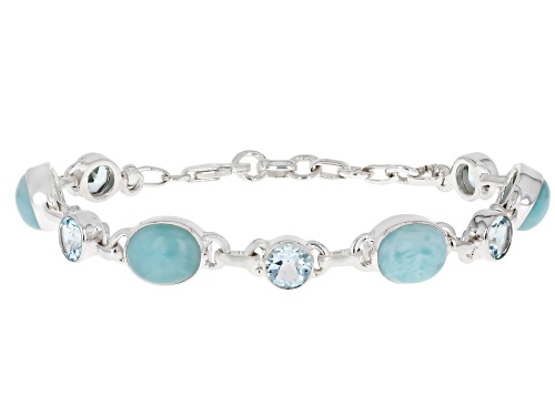 Pre-Owned Larimar with 4.50ctw Glacier Topaz™ Sterling Silver Bracelet - Size 7.5