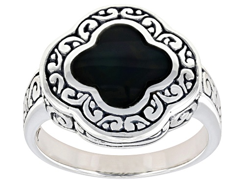 Pre-Owned Artisan Collection of Bali™ 9mm Black Shell Sterling Silver Scrollwork Balinese Ring - Size 10